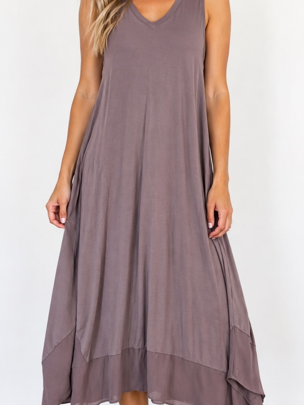 LOGO by Lori Goldstein Purple V-Neck Sleeveless Maxi Dress